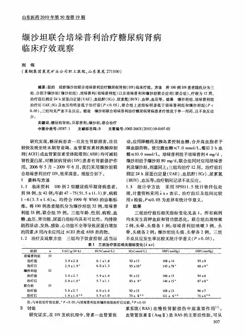 缬沙坦联合培垛普利治疗糖尿病肾病临床疗效观察