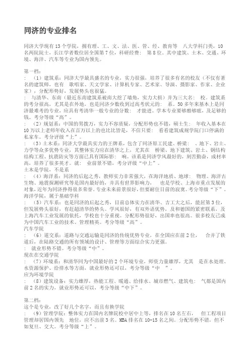 同济的专业排名