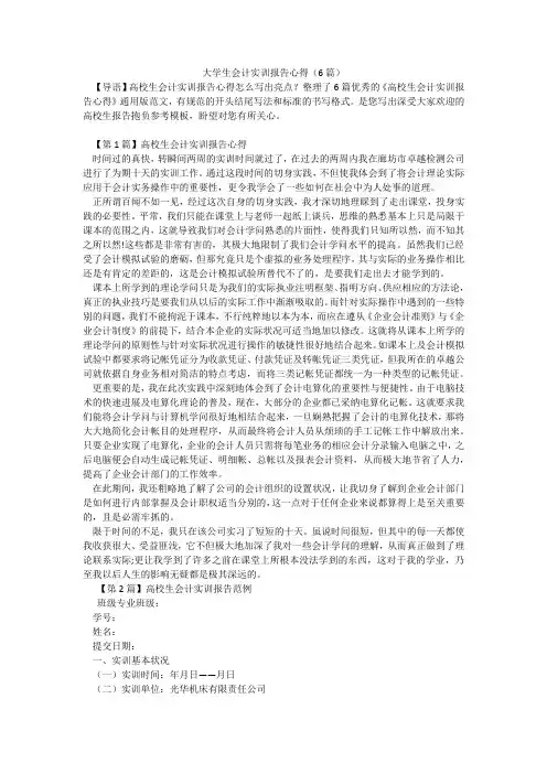 大学生会计实训报告心得(6篇)
