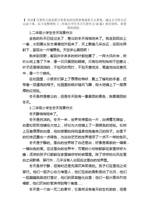 二年级小学生冬天写景作文10篇