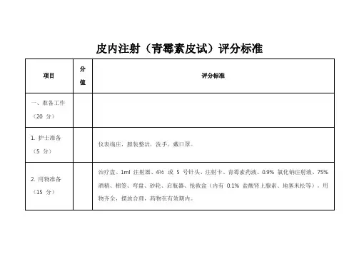 皮内注射(青霉素皮试)评分标准