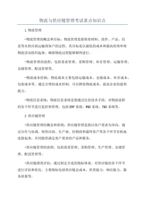 物流与供应链管理考试重点知识点