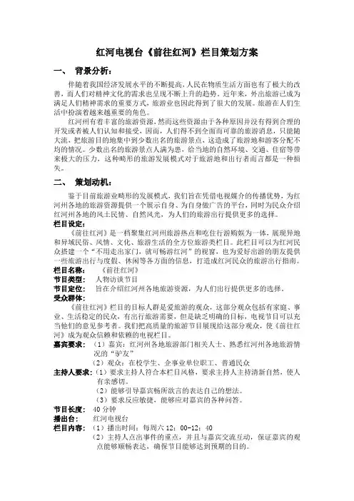 电视栏目《前往红河》策划文案