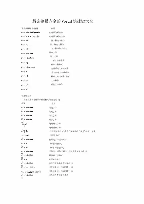 最完整最齐全的World快捷键大全