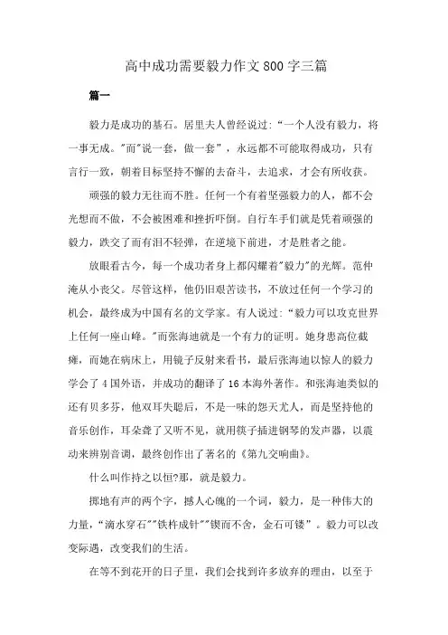 高中成功需要毅力作文800字三篇