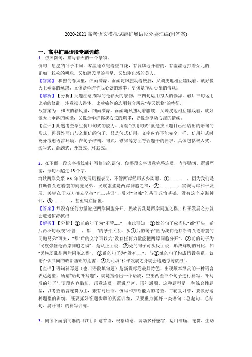 2020-2021高考语文模拟试题扩展语段分类汇编(附答案)
