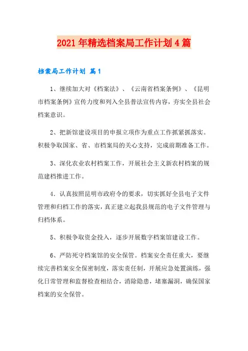 2021年精选档案局工作计划4篇