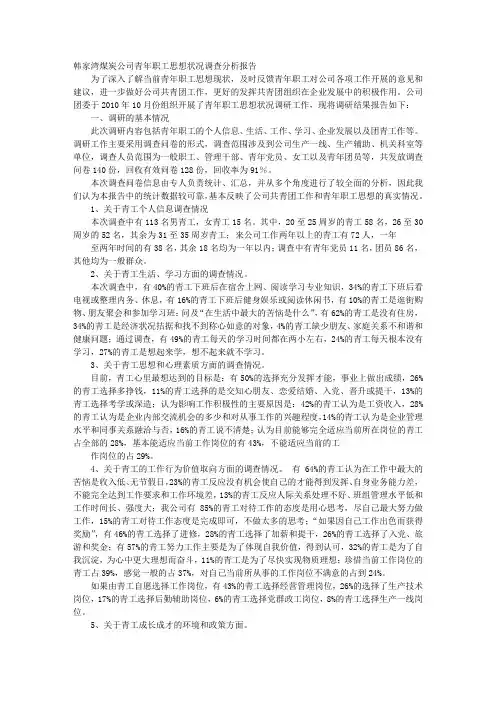 青工思想动态调研报告书
