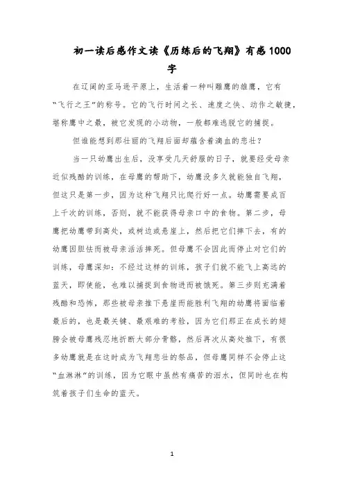 初一读后感作文读《历练后的飞翔》有感1000字
