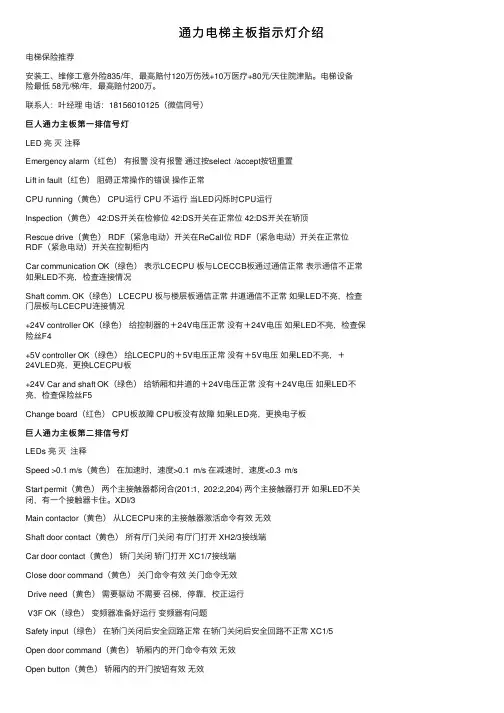 通力电梯主板指示灯介绍
