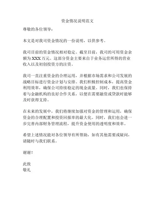 资金情况说明范文