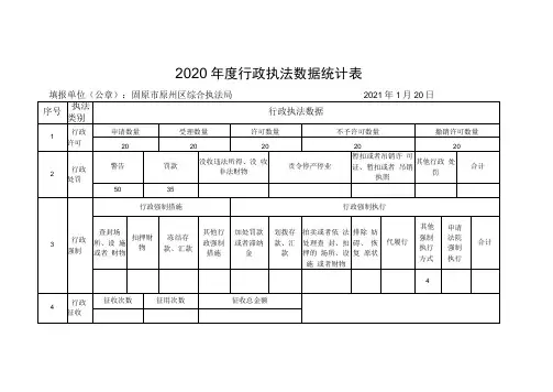 2020年度行政执法数据统计表