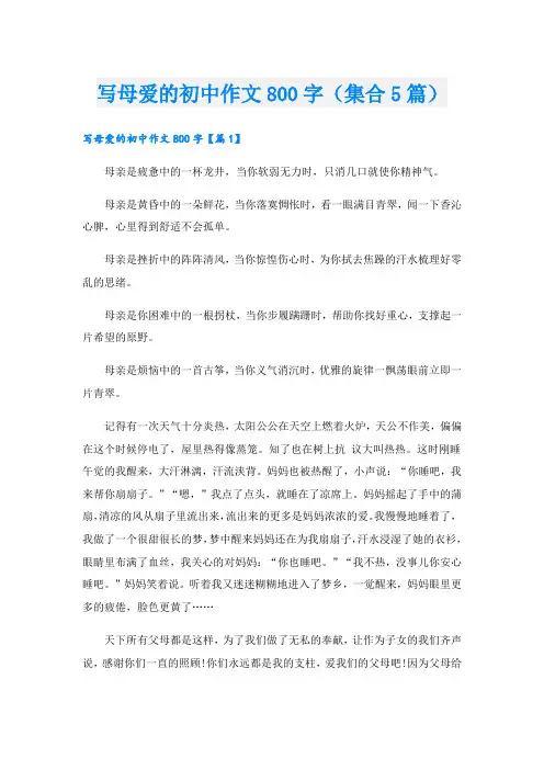 写母爱的初中作文800字(集合5篇)