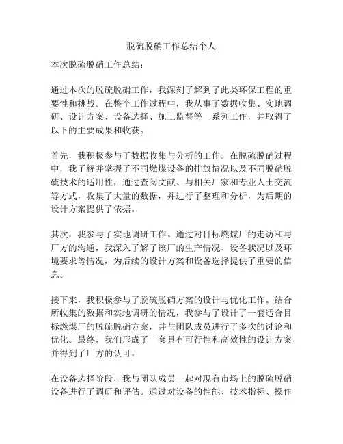 脱硫脱硝工作总结个人