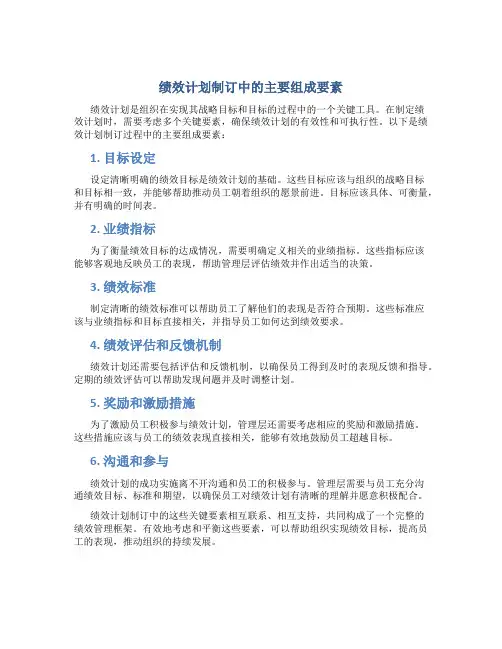 绩效计划制订中,主要有以下组成要素
