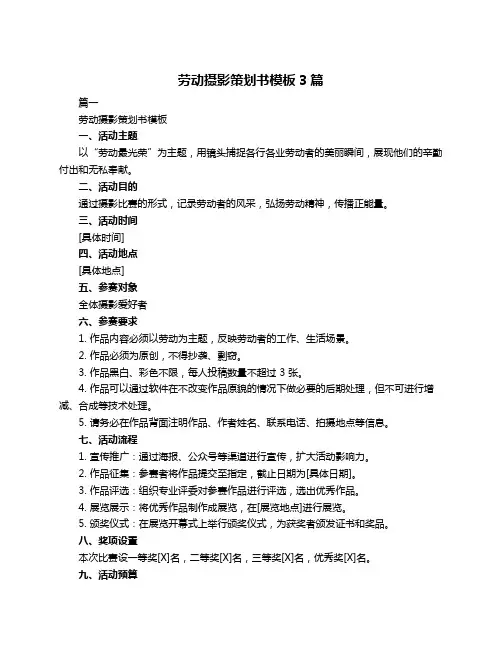 劳动摄影策划书模板3篇