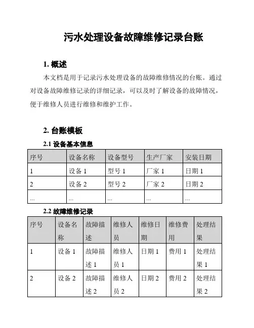 污水处理设备故障维修记录台账