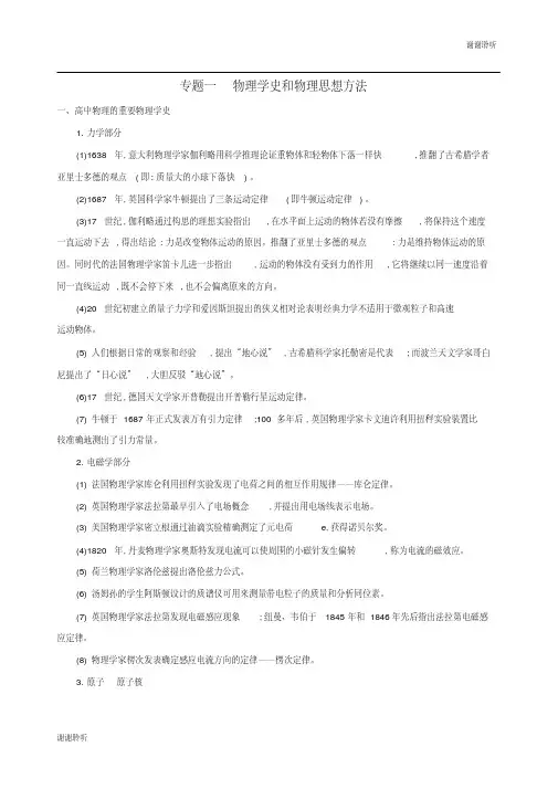 高考物理三轮冲刺考前冲刺练基础回扣练强化得分专题一物理学史和物理思想方法.docx