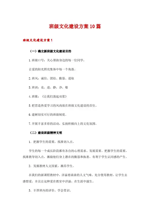 班级文化建设方案10篇