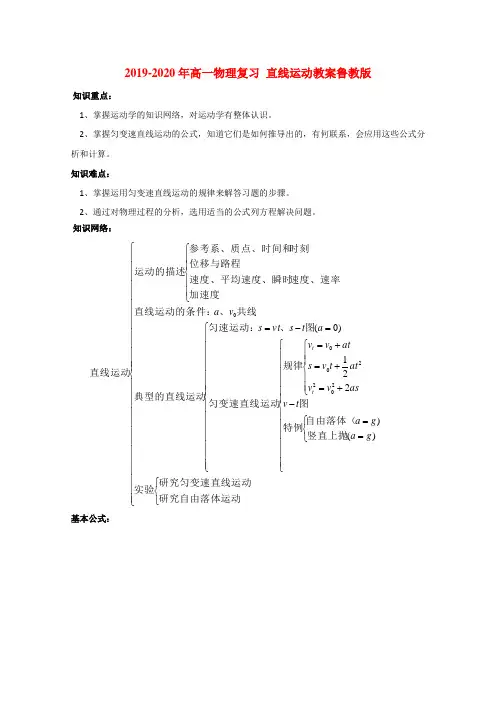 2019-2020年高一物理复习 直线运动教案鲁教版