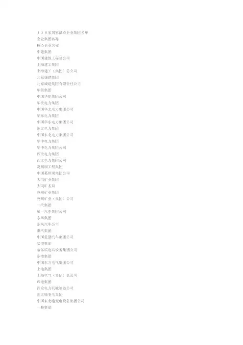 我国120家国家试点企业集团名单