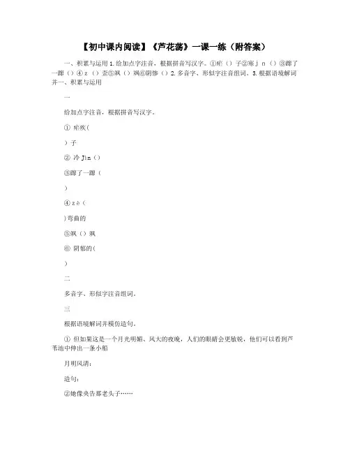 【初中课内阅读】《芦花荡》一课一练(附答案)