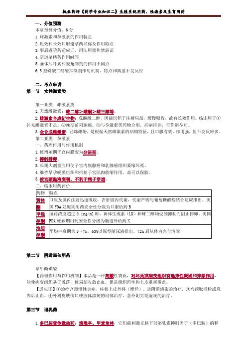 执业药师《药学专业知识二》生殖系统用药、性激素及生育用药