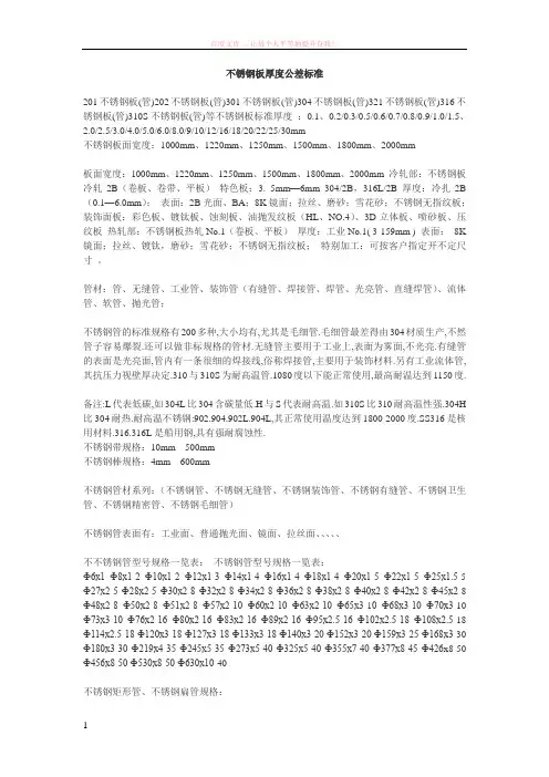 不锈钢板厚度公差标准