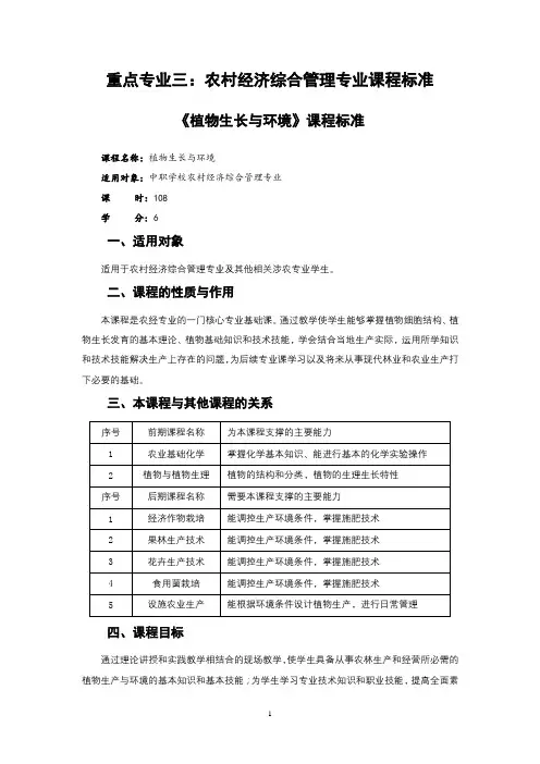 农村经济综合管理专业课程标准
