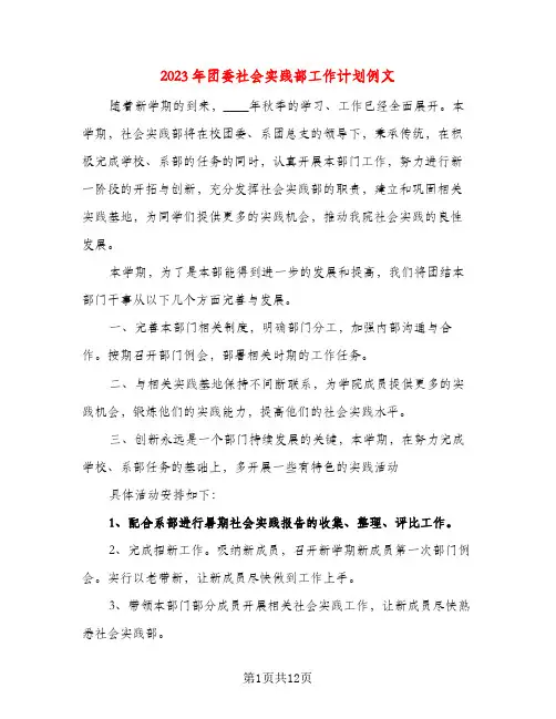 2023年团委社会实践部工作计划例文(五篇)