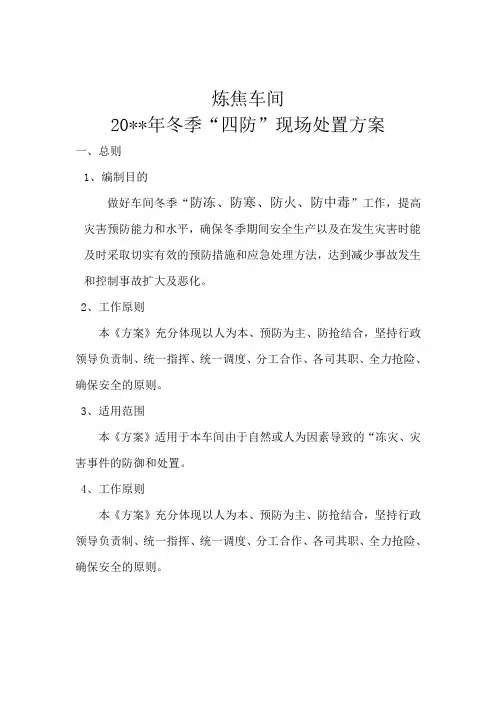 炼焦冬季“四防”现场处置方案