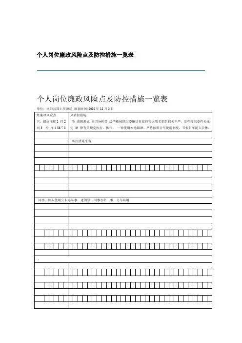 个人岗位廉政风险点及防控措施一览表