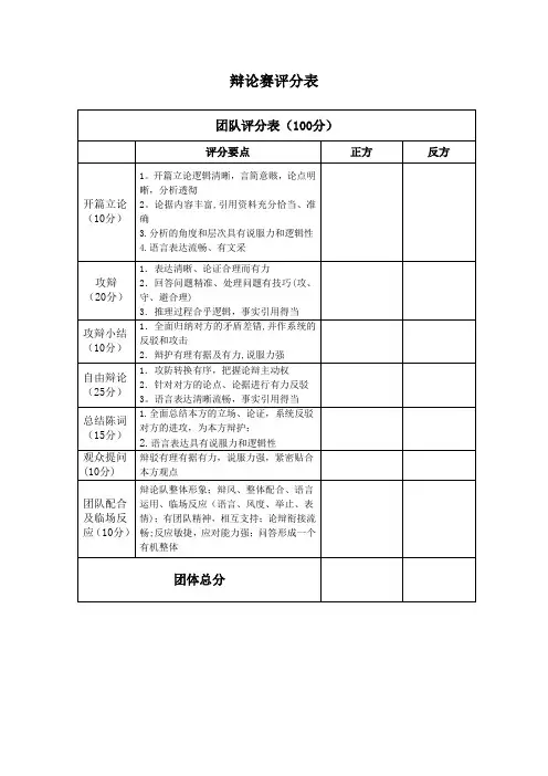 辩论赛评分表(完整版)