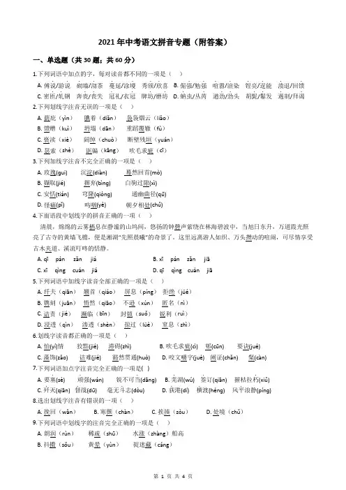2021年中考语文拼音专题(附答案)
