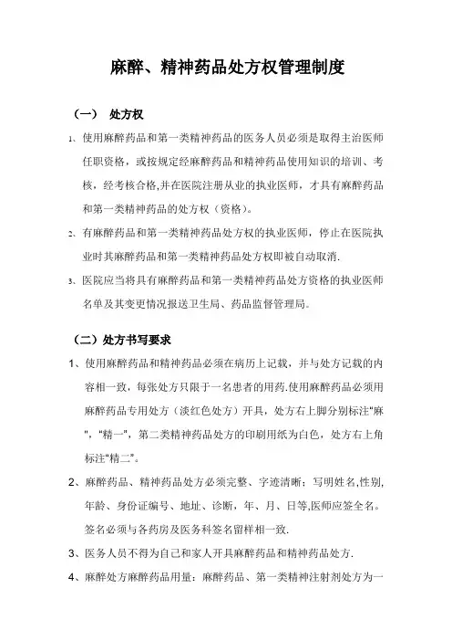 麻醉、精神药品处方权管理制度