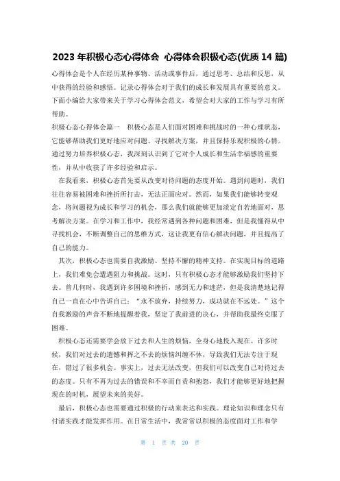 2023年积极心态心得体会 心得体会积极心态(优质14篇)