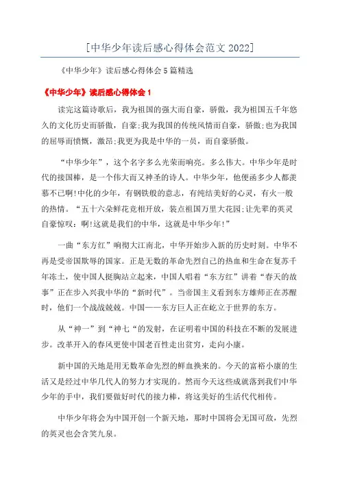 [中华少年读后感心得体会范文2022]