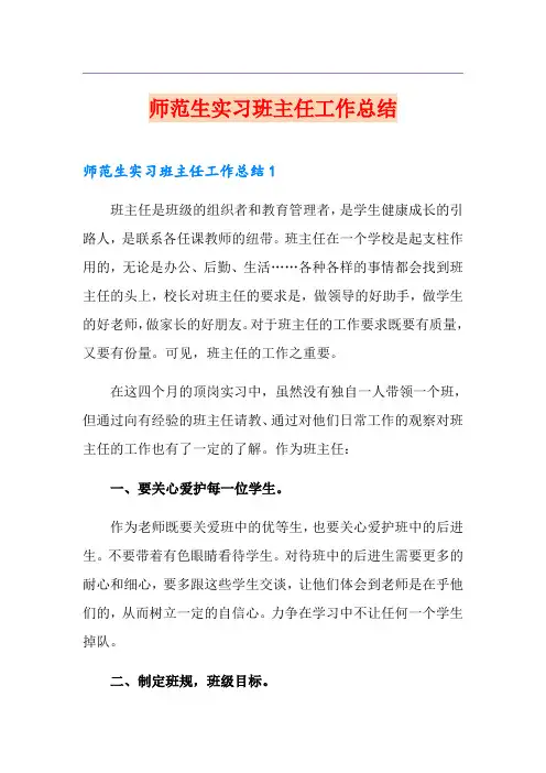 师范生实习班主任工作总结