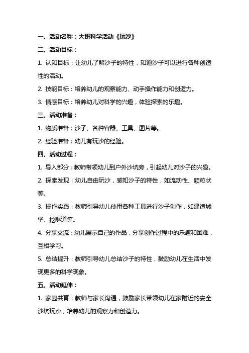 大班科学活动《玩沙》的教案