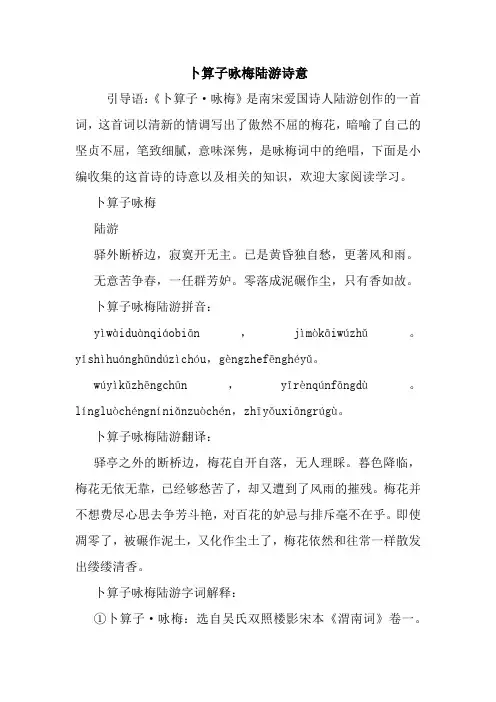 最新卜算子咏梅陆游诗意