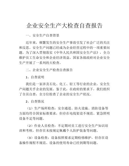 企业安全生产大检查自查报告