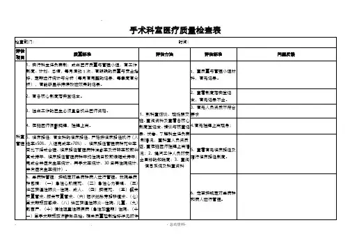 手术科室医疗质量检查表