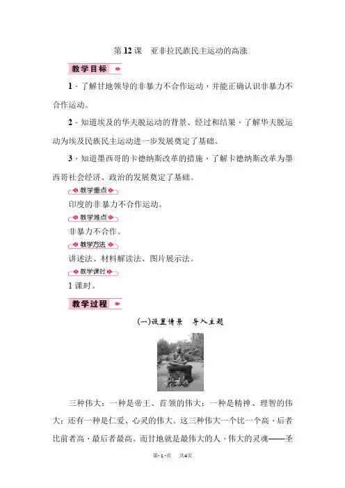 人教部编版历史九年级下册第12课亚洲殖民地人民的抗争教案