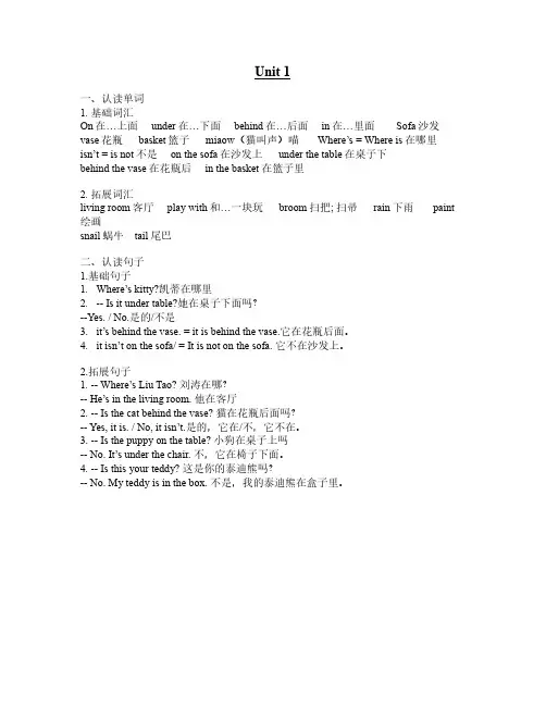 译林版英语二年级下册 Unit1 知识点梳理