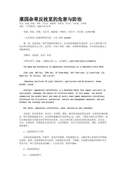 菜园杂草反枝苋的危害与防治