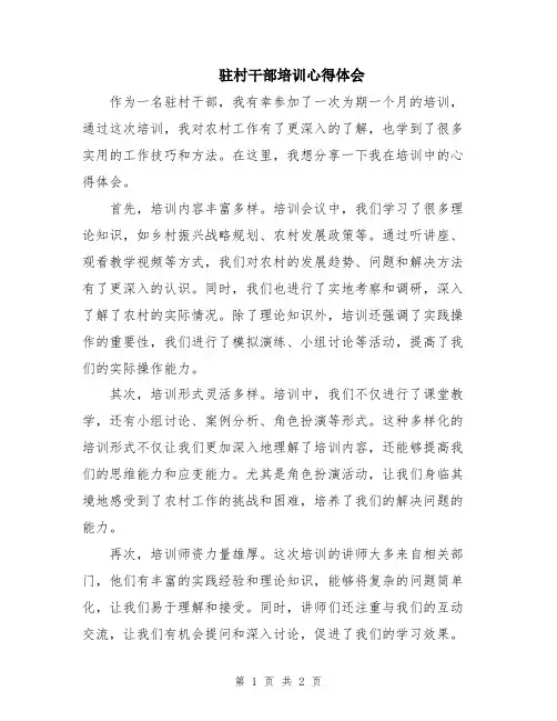 驻村干部培训心得体会