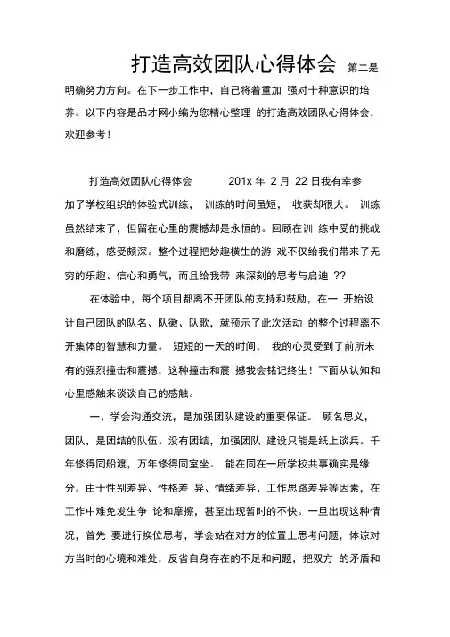 打造高效团队心得体会
