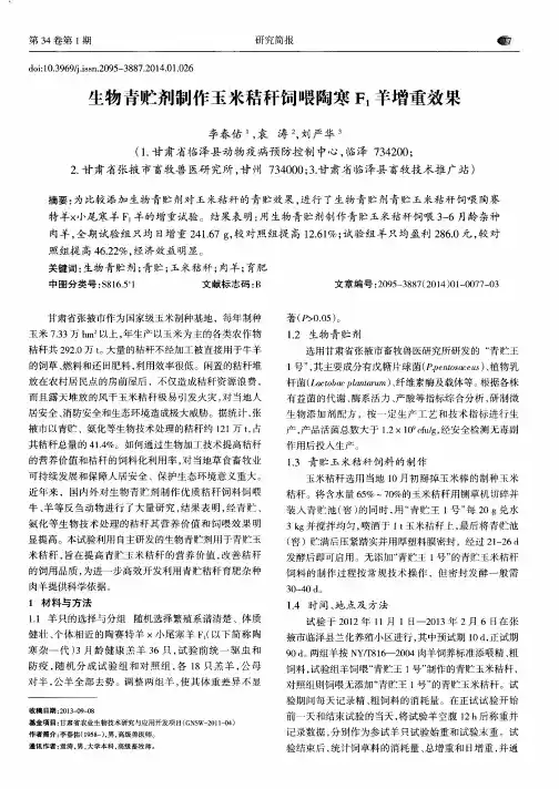 生物青贮剂制作玉米秸秆饲喂陶寒F1羊增重效果