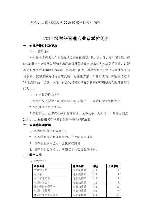 N2160_西南财经大学2010级双学位专业简介