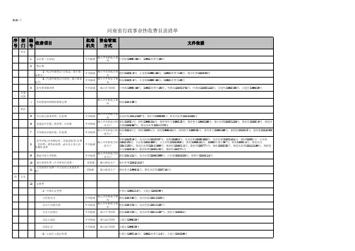 行政事业性收费目录清单